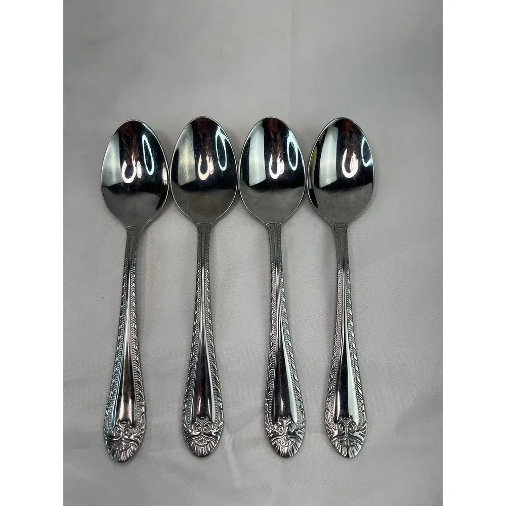 4 Reed & Barton ROYAL BRITANNIA Stainless Glossy Soup Spoon Vintage Flatware‎